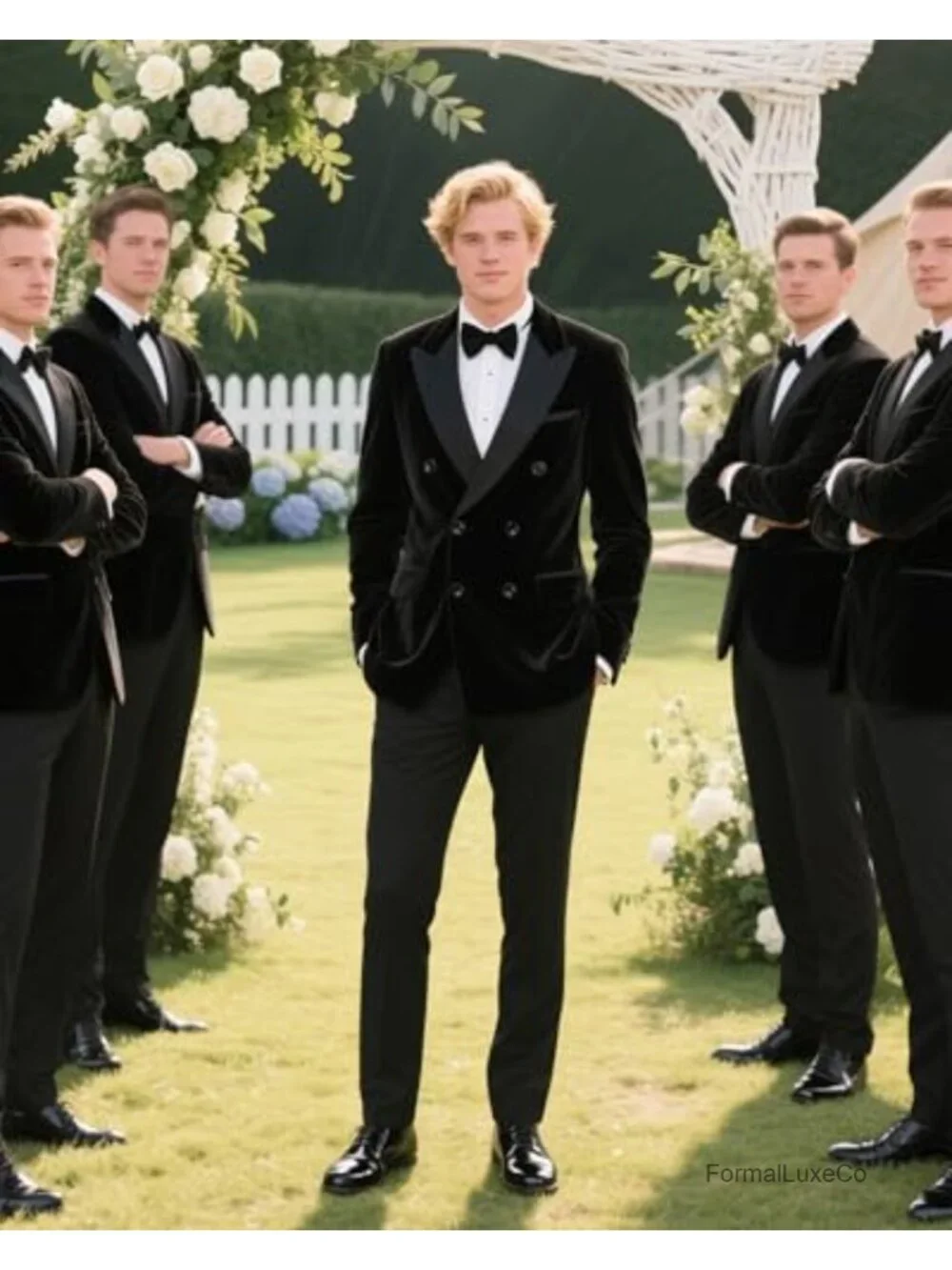 Men's Velvet 2-Piece Double Breasted Tuxedo Suit Set Slim Fit Peak Lapel Blazer